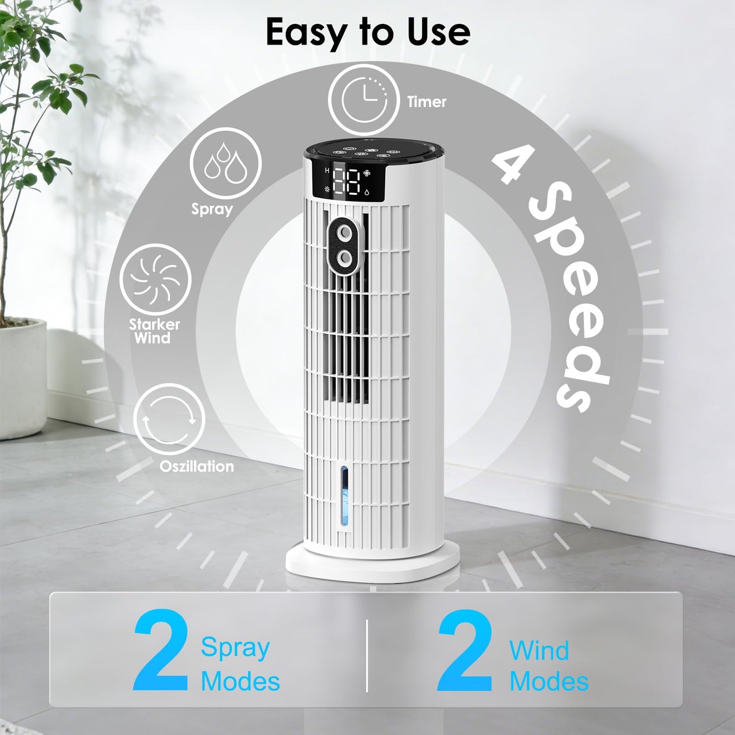 Portable Air Conditioner,1000ML Tower Fan with Remote,4-IN-1 Evaporative Air Cooler with 3 Wind Speeds&Turbo Mode,2 Mist,10H Timer,90° Oscillation Portable AC for Home,Office 🍁 All In One Marketplace Canada