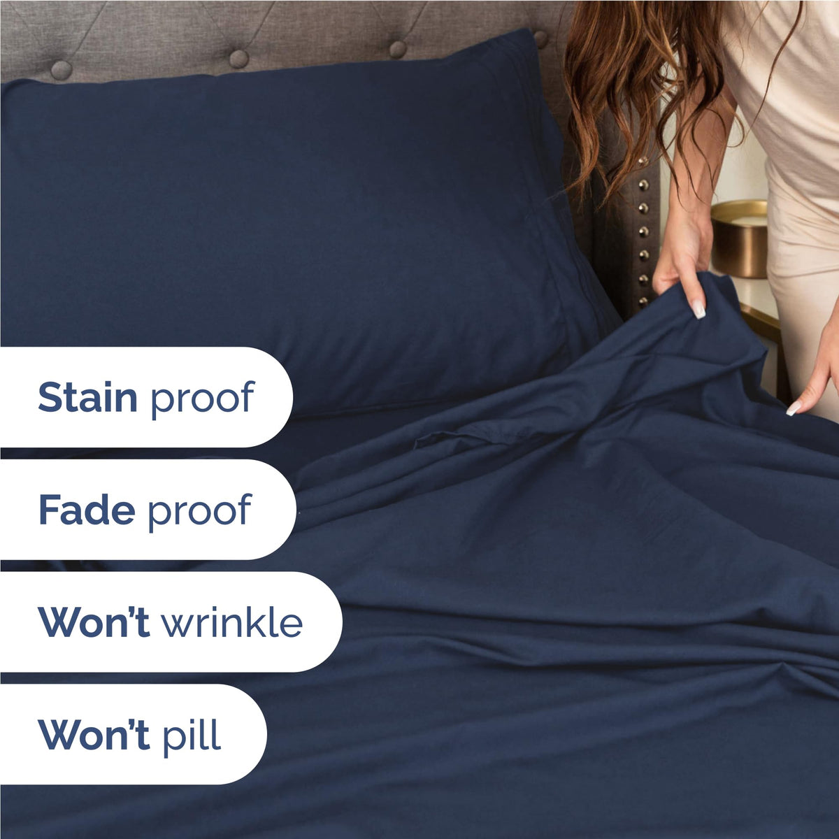 Full Size 4 Piece Sheet Set - Comfy Breathable & Cooling Sheets - Hotel Luxury Bed Sheets for Women & Men - Deep Pockets, Easy-Fit, Extra Soft & Wrinkle Free Sheets - Navy Blue Oeko-Tex Bed Sheet Set 🍁 All In One Marketplace Canada
