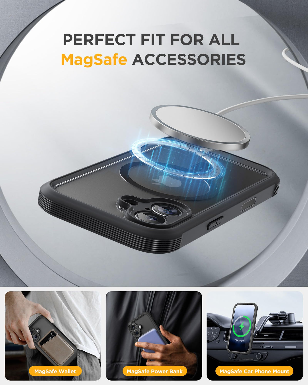 Miracase for iPhone 17 Case 6.3'', Full-Body Bumper Military Grade Drop Protection Outdoor Phone case with Built-in Glass Screen &Camera Control,Easy Installation,No Gap,Compatible with MagSafe,Black 🍁 All In One Marketplace Canada