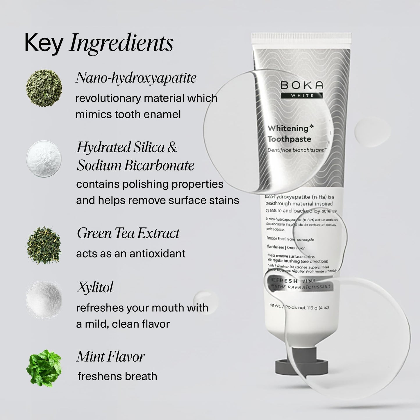 Boka Fluoride Free Toothpaste, Nano Hydroxyapatite Toothpaste, Appropriate for Sensitive Teeth, for Adult, Kids Oral Care - Whitening * Refresh Mint, 4 Fl Oz (113g) 1Pk 🍁 All In One Marketplace Canada