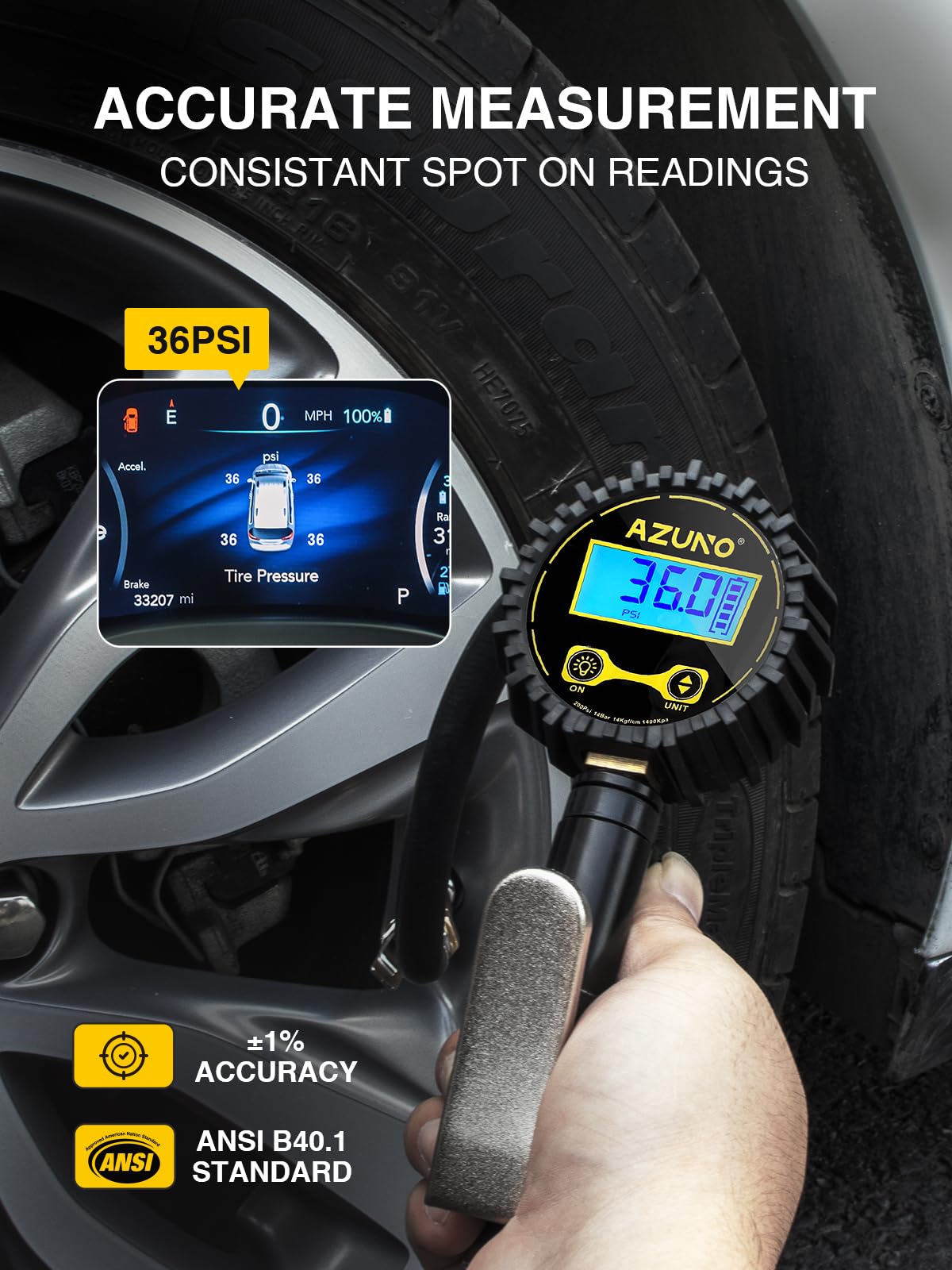 AZUNO Digital Tire Inflator with Pressure Gauge, 200 PSI, Heavy Duty Air Compressor Accessories, w/Rubber Hose Lock on Air Chuck and Quick Connect Coupler (Standard) 🍁 All In One Marketplace Canada