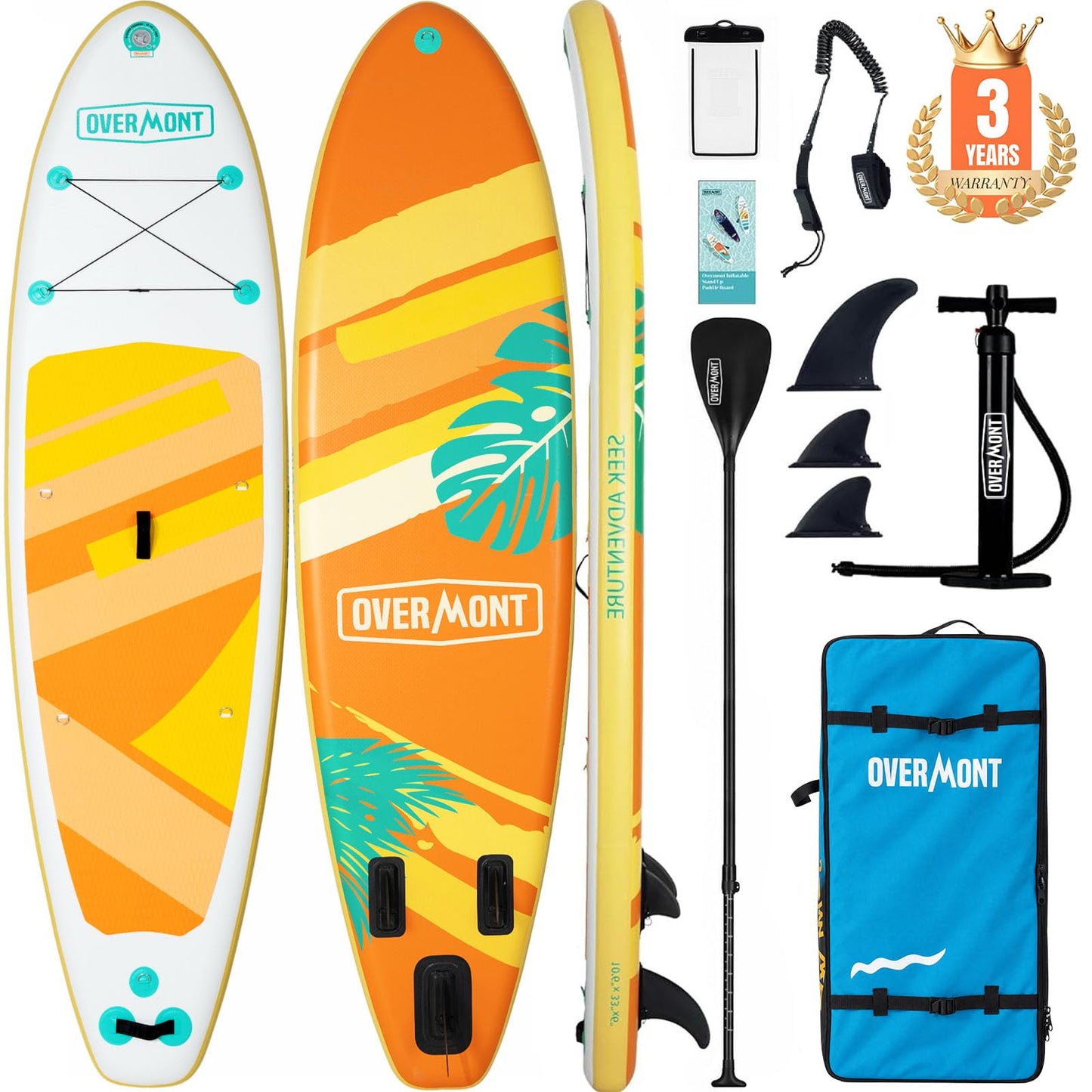 Overmont Inflatable Paddle Board 10'7" x 33" x 6", Extra Wide SUP for Adults & Beginners, 350 lb Stand Up Paddle Board with Adjustable Paddle, Pump, 3 Fins, Leash, Backpack & Repair Kit 🍁 All In One Marketplace Canada