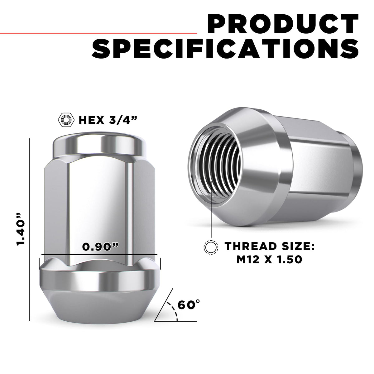 White Knight M12x1.50 Solid Piece Bulge Acorn Lug Nuts (NO Cap) for Select Aftermarket & Factory Wheels, EZ to Install, Durable Carbon Steel, Stylish Triple Layer Chrome Finish - 1907S-20AM (20 Pack) 🍁 All In One Marketplace Canada