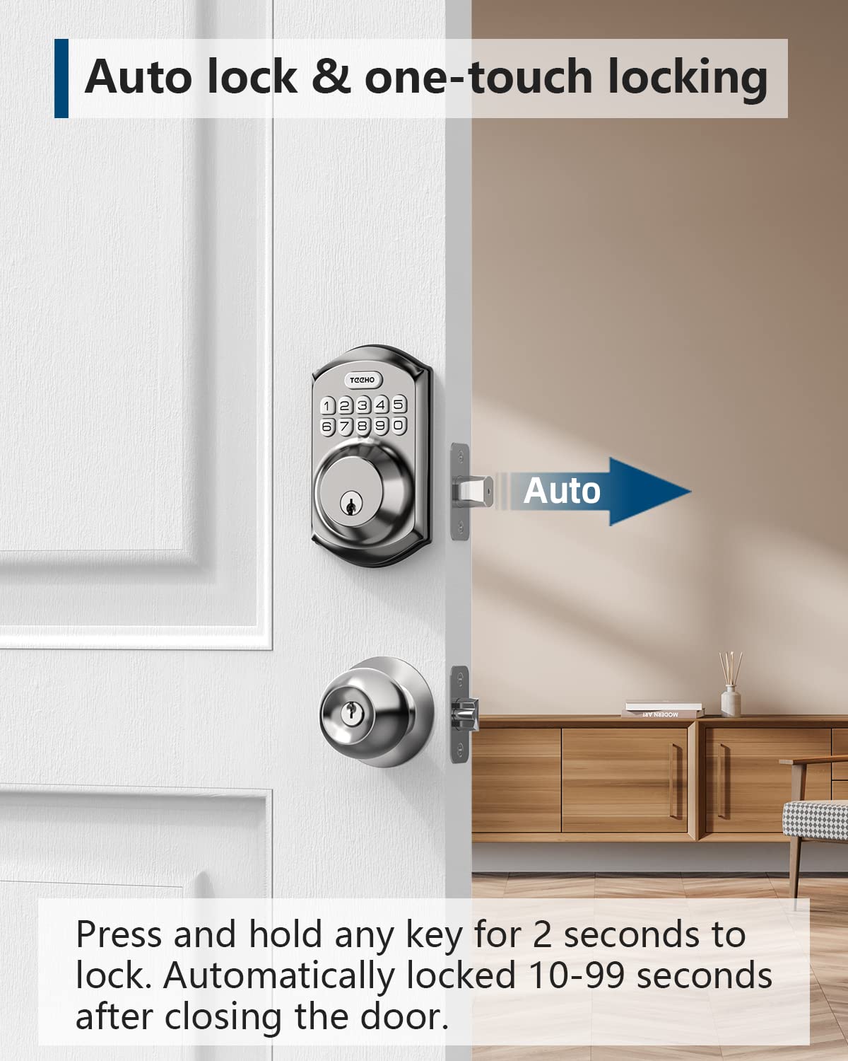 TEEHO TE001 Keyless Entry Door Lock with Keypad - Smart Deadbolt Lock for Front Door with 2 Keys - Auto Lock - Easy Installation - Satin Nickel 🍁 All In One Marketplace Canada