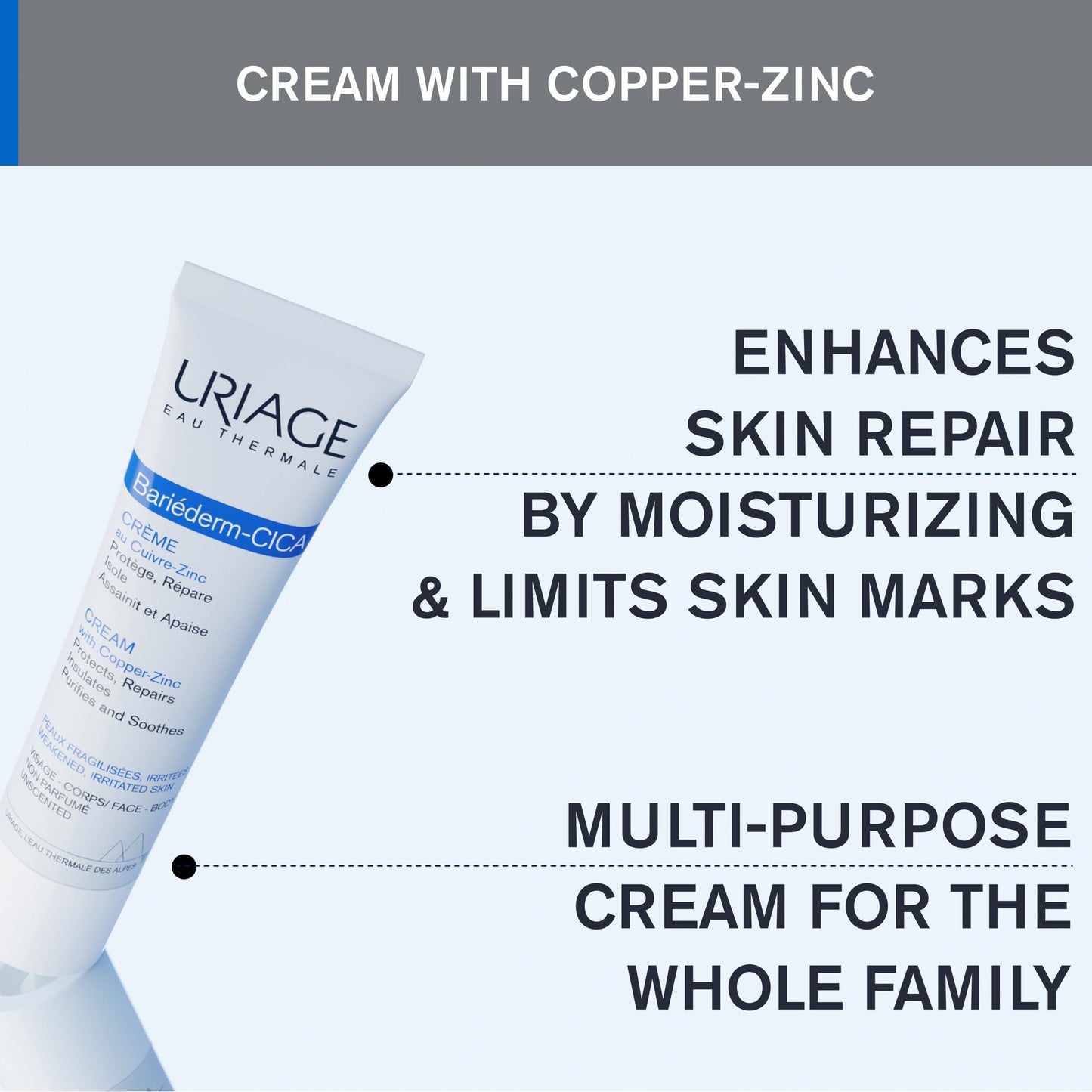 Uriage Bariéderm-CICA Repair Cream With Copper-Zinc & Hyaluronic Acid - Multi-Purpose Cream For Marks, Weakened & Irritated Skin - Face & Body Moisturizer For The Whole Family - 100ml 🍁 All In One Marketplace Canada