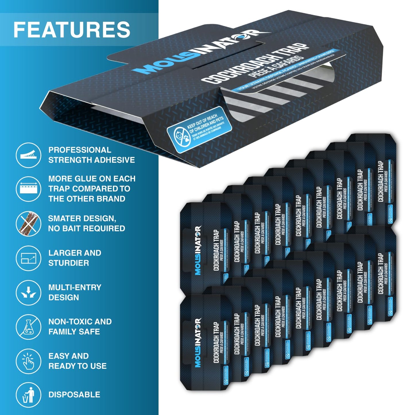 MOUSINATOR Cockroach Traps, 18-Pack, Larger and Multi-Entry Design with Extra-Strong Adhesive, Sticky Glue Cockroach Trap for Indoor Use, Family-Safe, Easy and Ready-to-Use 🍁 All In One Marketplace Canada