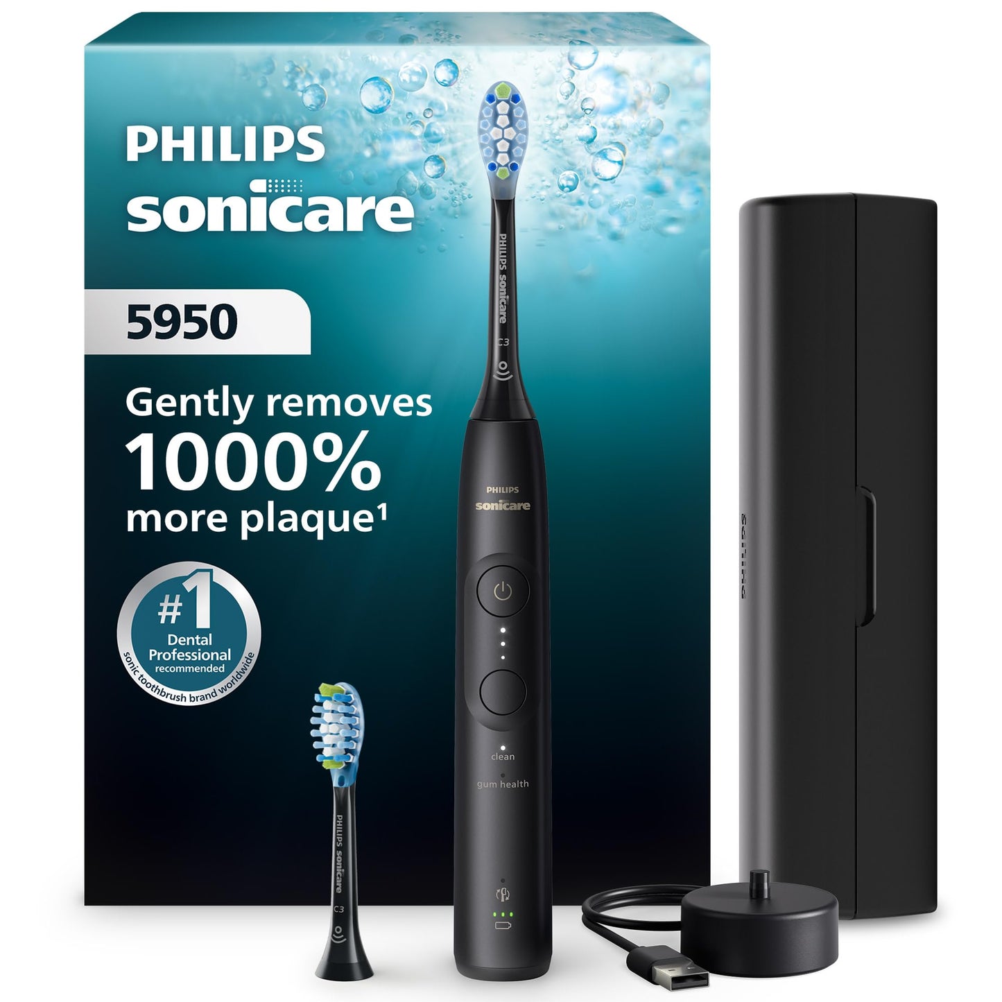 Philips Sonicare 5950 Rechargeable Electric Toothbrush, 2 Brush Head, Black 🍁 All In One Marketplace Canada
