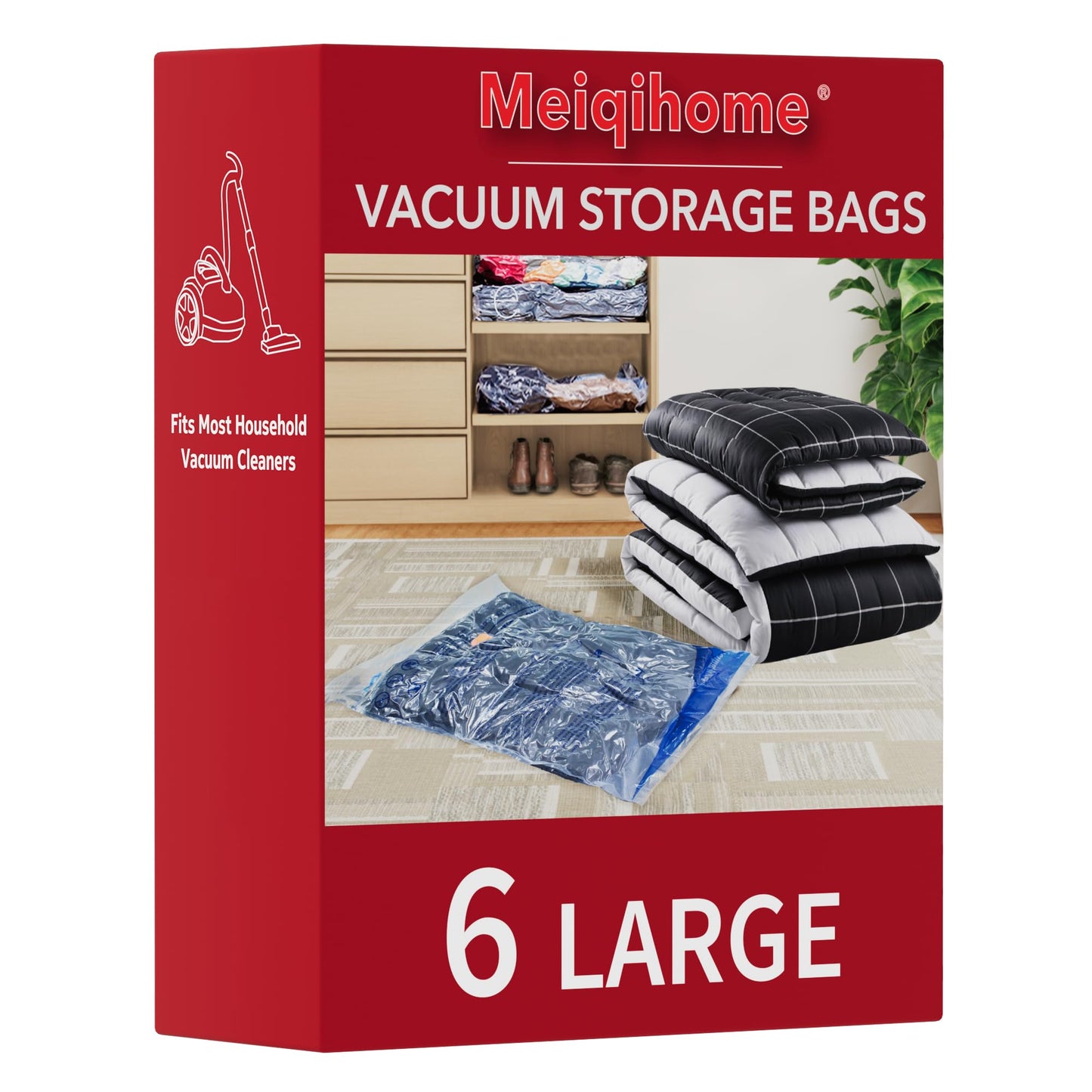 Vacuum Storage Bags 6 Large, Space Saver Sealer Bags, Airtight Compression Bags for Clothes, Pillows, Comforters, Blankets, Bedding 🍁 All In One Marketplace Canada