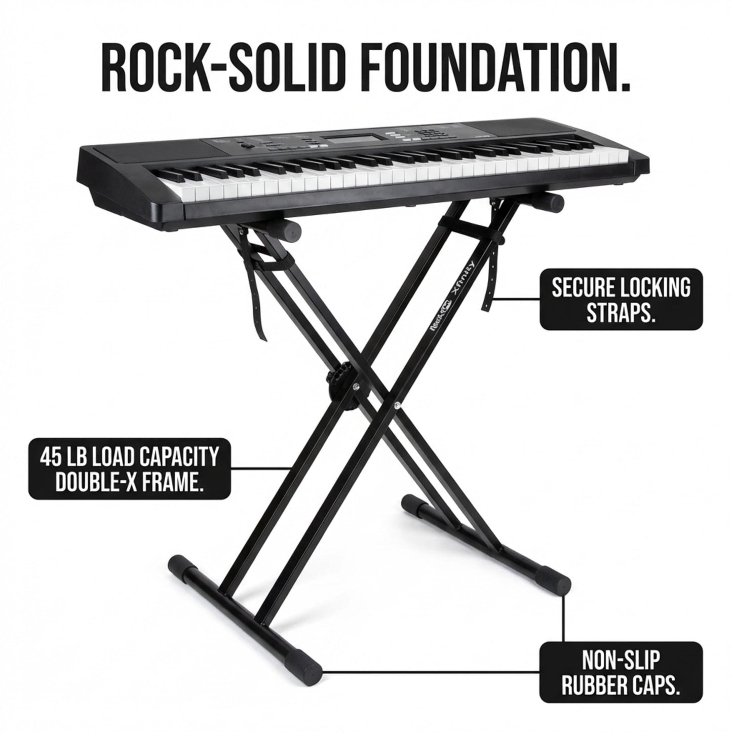 RockJam Xfinity Heavy-Duty, Double-X, Pre-Assembled, Infinitely Adjustable Piano Keyboard Stand with Locking Straps 🍁 All In One Marketplace Canada