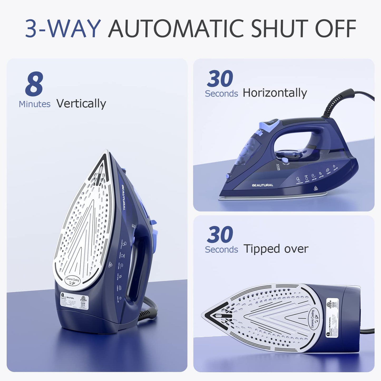 BEAUTURAL Steam Iron for Clothes with Precision Thermostat Dial, Ceramic Coated Soleplate, 3-Way Auto-Off, Self-Cleaning, Anti-Calcium, Anti-Drip 🍁 All In One Marketplace Canada