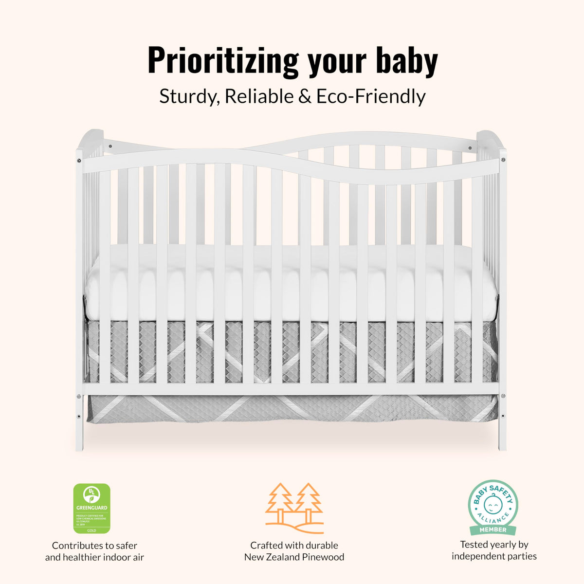 Dream On Me Chelsea 5-In-1 Convertible Crib In White, 4 Mattress Height Positions, Non Toxic Finish, JPMA Certified, Made Of Sustainable And Sturdy Pinewood 🍁 All In One Marketplace Canada