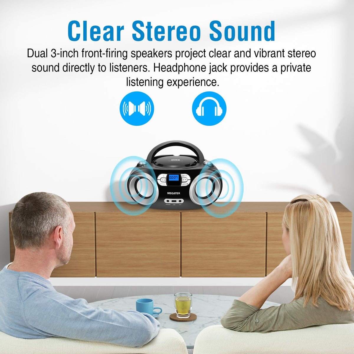 MEGATEK Portable CD Player Boombox with FM Radio, Bluetooth, USB Port, AUX Input, and Headphone Jack – CD-R/CD-RW/MP3-CD Compatible, Clear Stereo Sound, Backlit LCD Display – Black 🍁 All In One Marketplace Canada