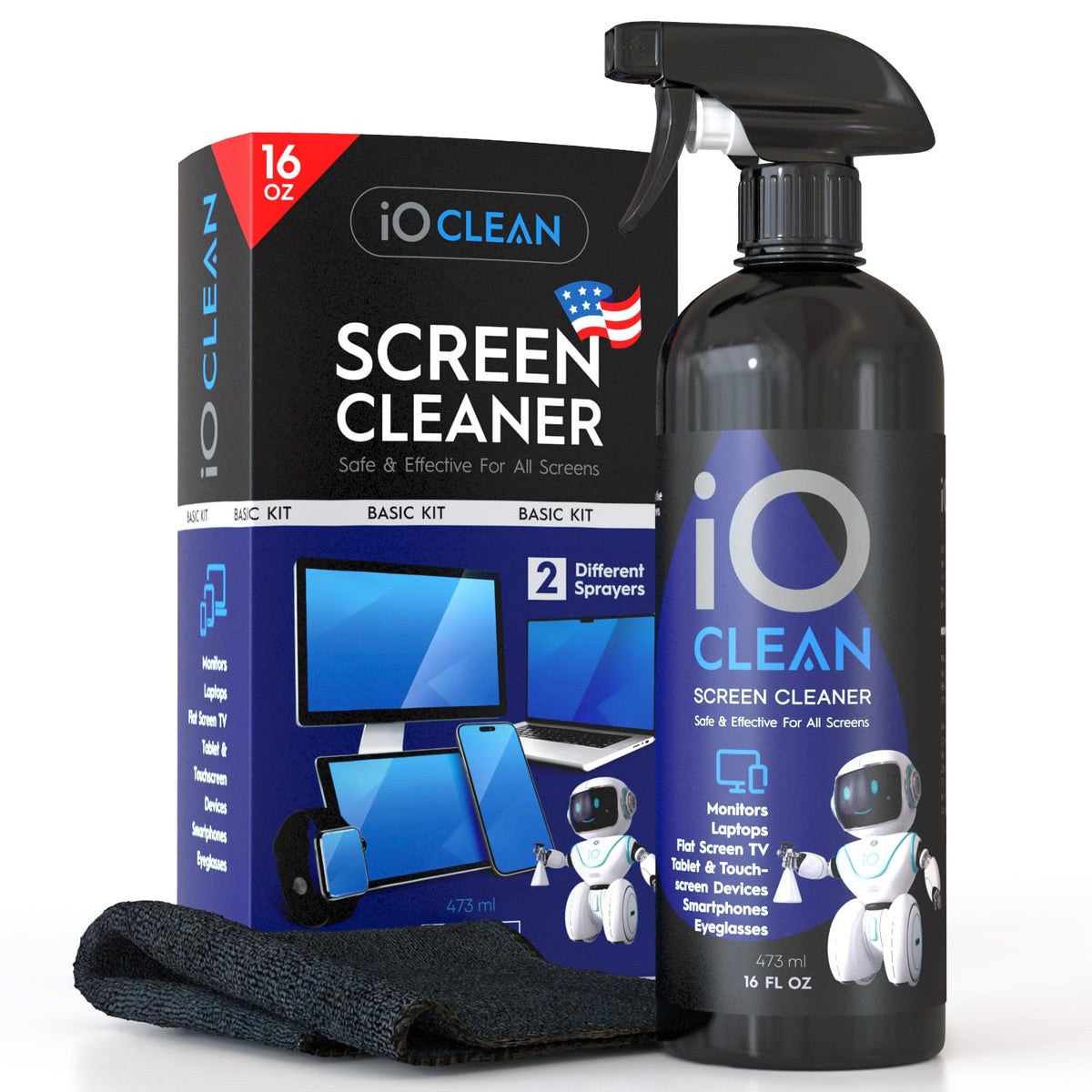 Screen Cleaner Spray (16oz) – Best Large Cleaning Kit for LCD LED OLED TV, Smartphone, iPad, Laptop, Touchscreen, Computer Monitor, Other Electronic Devices – Microfiber Cloth Wipes and 2 Nozzles 🍁 All In One Marketplace Canada