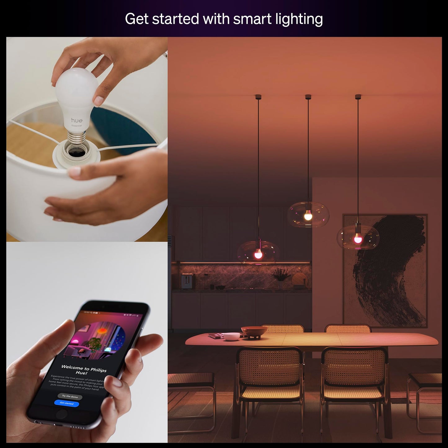 Philips Hue Essential Smart LED A19 Bulb, White and Color Ambiance, E26 Base, 8.8W, 2200K-6500K, 800 Lumens, Dimmable, Works with Alexa, Google Assistant, and Apple Home, 2 Pack 🍁 All In One Marketplace Canada