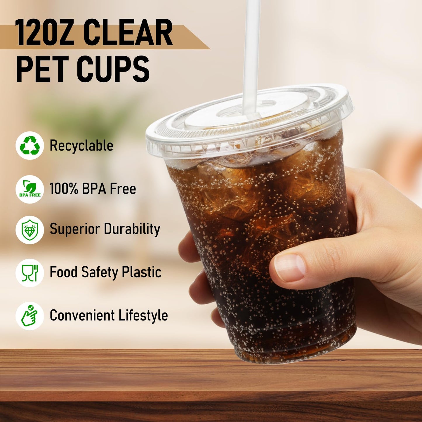 100 Pcs Clear Plastic Cups with Flat Lids and Straws, 12 oz Disposable PET Iced Coffee Cups - Ideal for Ice Coffee, Smoothie, Juice, Lemonade, Cold Beverages﻿ 🍁 All In One Marketplace Canada