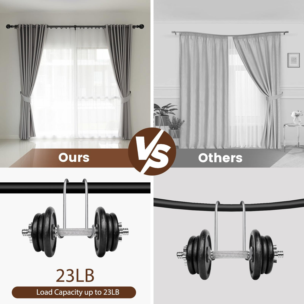 Curtain rods for Windows 48 to 84 Inch, 5/8 Inch Small Matte Black Curtain Rod Adjustable with Brackets Pole Rideau for Bedroom, Bathroom, Living room, Kitchen, Patio, Outdoor, cafe 🍁 All In One Marketplace Canada