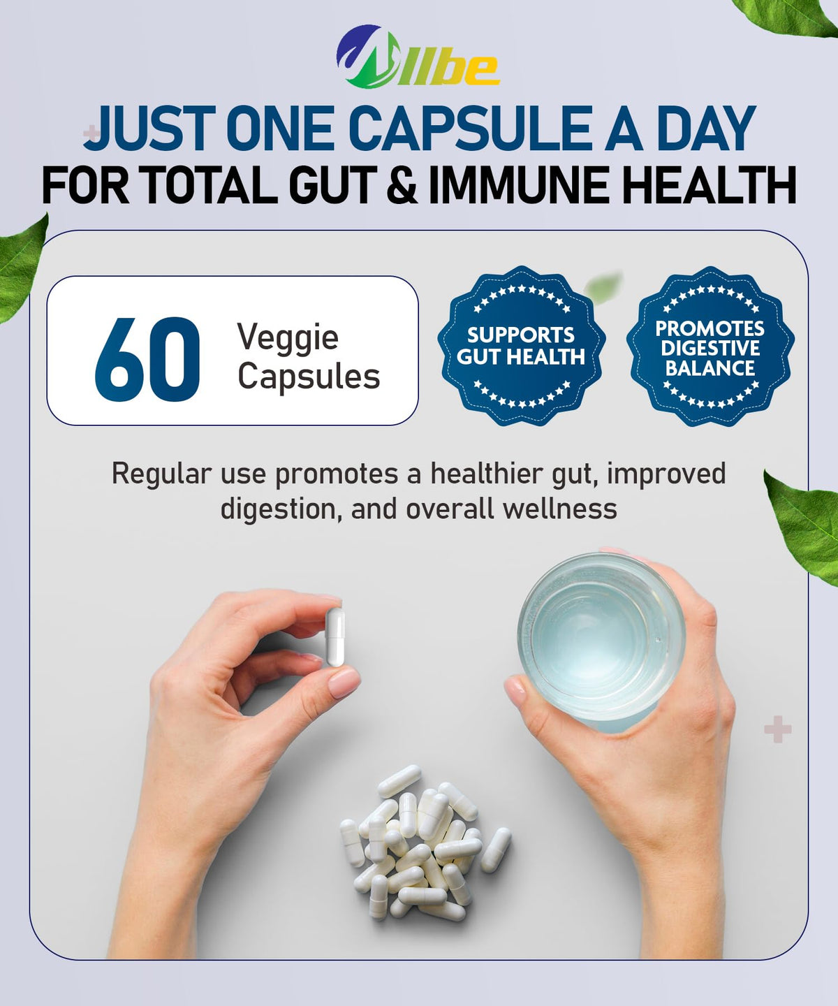 Allbe Probiotics for Men & Womens - 50 Billion CFU with 11 Strains, Lactobacillus, Acidophilus and L. Gasseri - Support Gut Health, Digestion, Weight Management and Bloating Relief - 60 Vegan Capsules, 1 Per Day 🍁 All In One Marketplace Canada
