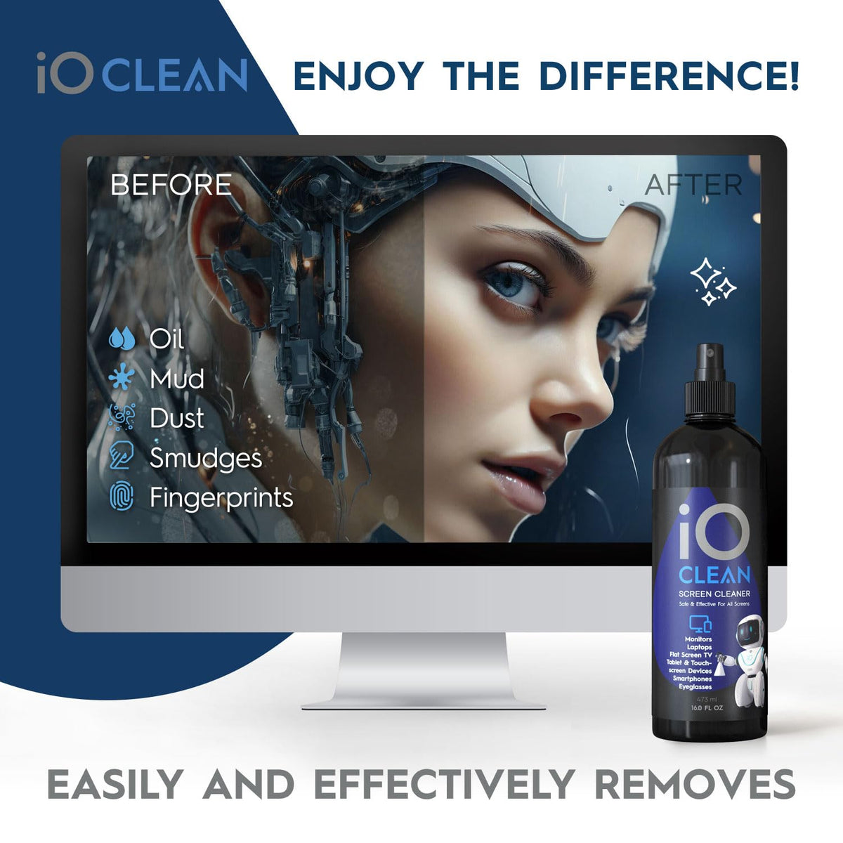 Screen Cleaner Spray (16oz) – Best Large Cleaning Kit for LCD LED OLED TV, Smartphone, iPad, Laptop, Touchscreen, Computer Monitor, Other Electronic Devices – Microfiber Cloth Wipes and 2 Nozzles 🍁 All In One Marketplace Canada
