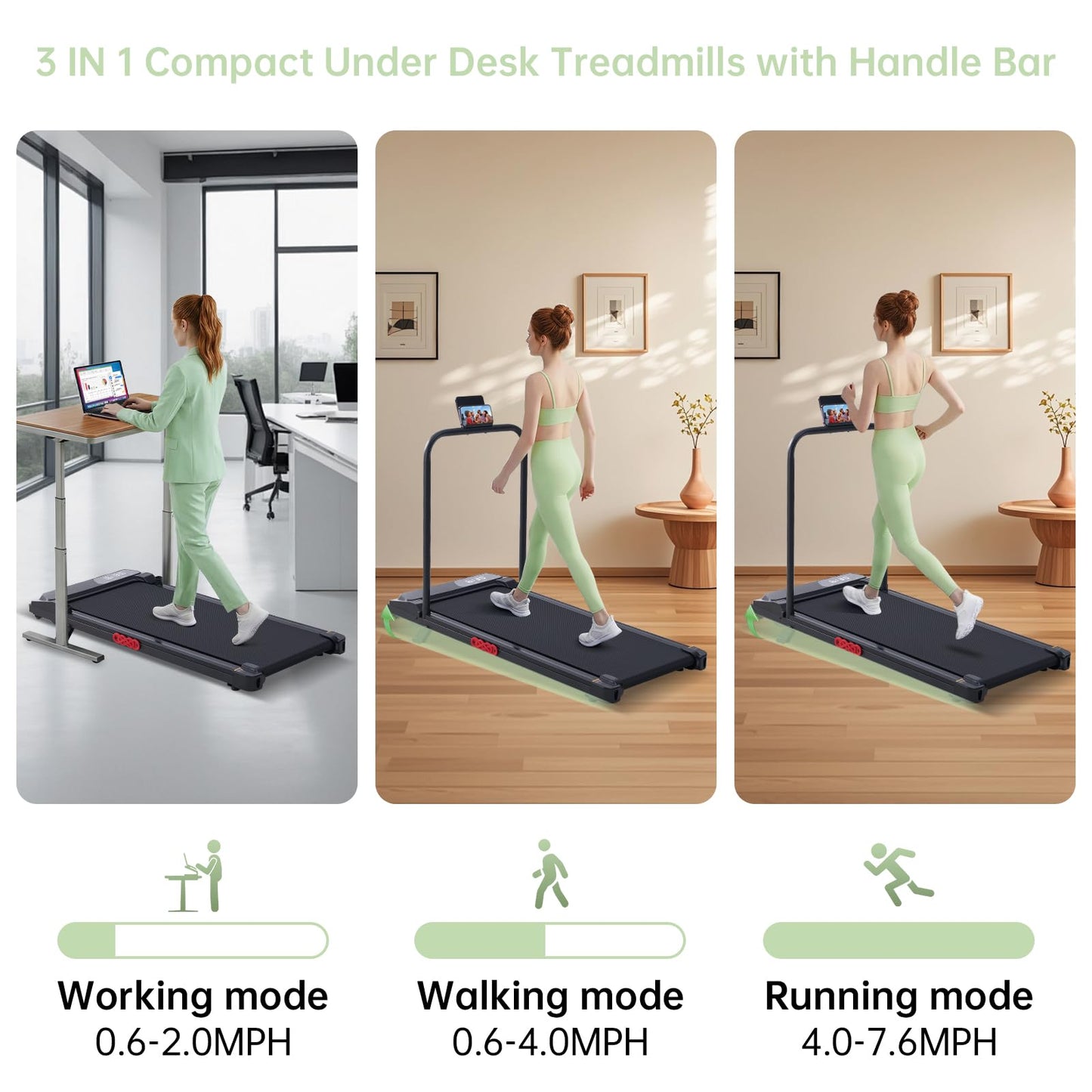 Walking Pad Treadmill with Handle Bar, 3.0HP Portable Small Walking Treadmills for Home Small, 0.6-7.6MPH Compact Treadmill for Exercising, Under The Desk Mini Treadmills with Incline, Model V407 🍁 All In One Marketplace Canada