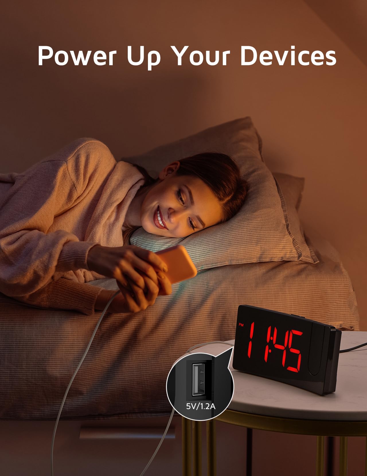 Projection Alarm Clock, Digital Clock with 180° Rotatable Projector, 3-Level Brightness Dimmer, Clear LED Display, USB Charger, Progressive Volume, 9mins Snooze,12/24H, Digital Alarm Clock for Bedroom 🍁 All In One Marketplace Canada