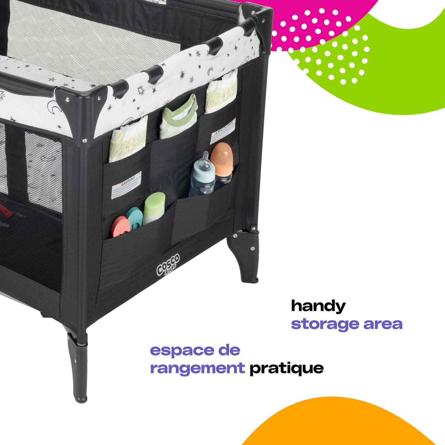 Cosco Kids Funsport® Plus Portable Playard with Full-Size Bassinet, Carry Bag & Wheels – Lightweight, Compact Fold, Breathable Mesh – Twinkle Twinkle 🍁 All In One Marketplace Canada