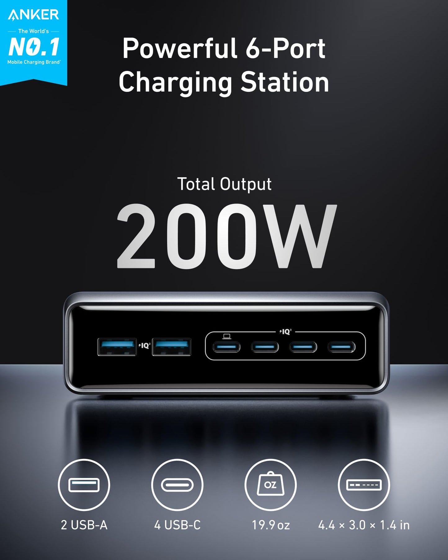 Anker Prime Charger, 200W 6-Port GaN Charging Station, USB-C PD Fast Charging Desktop Charger, Compatible with iPhone 17/Series, Samsung, MacBook, Dell and More 🍁 All In One Marketplace Canada