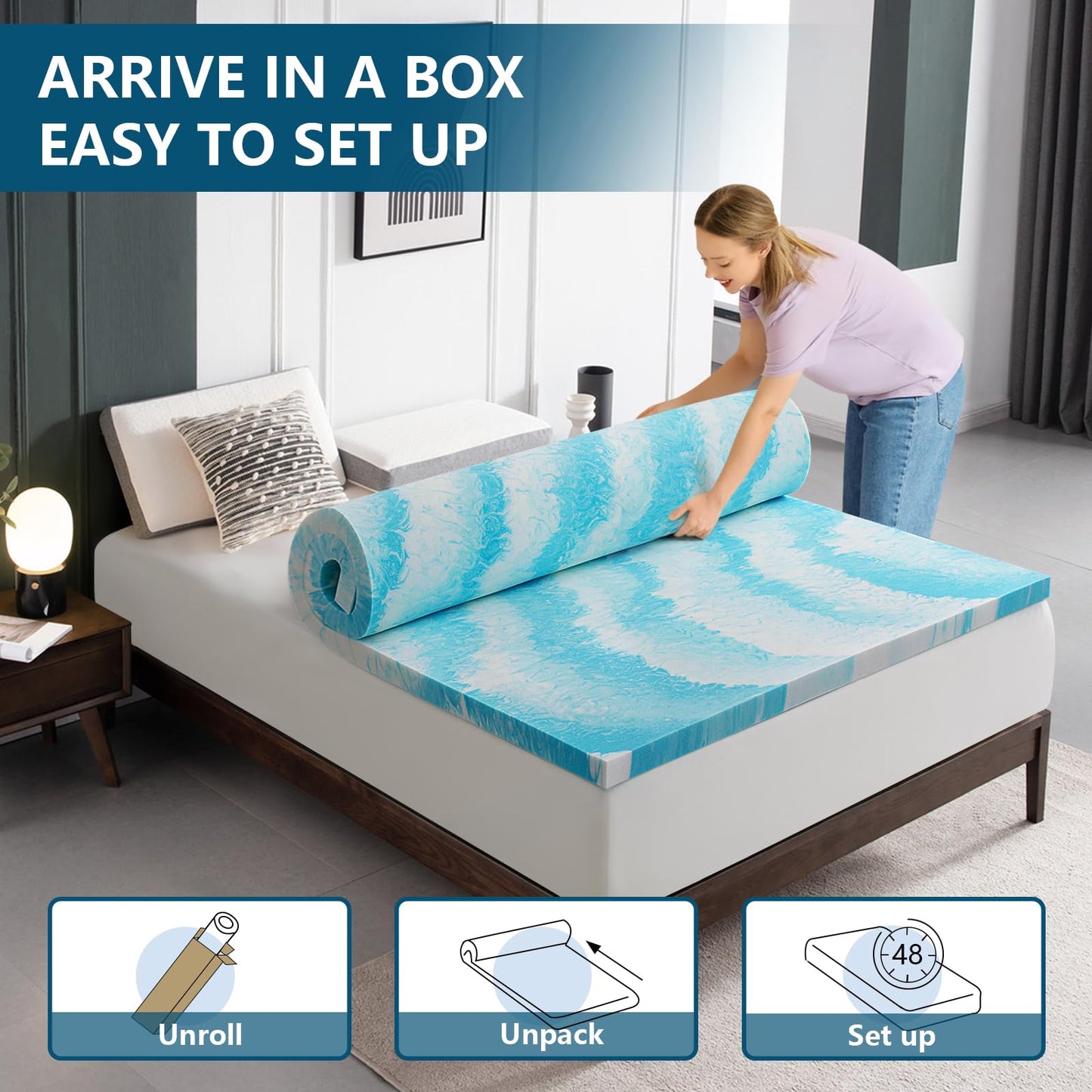 SakuraHome 2 Inch Memory Foam Mattress Topper, Soft Gel Infused Mattress Pad, Bed Topper, CertiPUR-US Certified, Queen Size 🍁 All In One Marketplace Canada