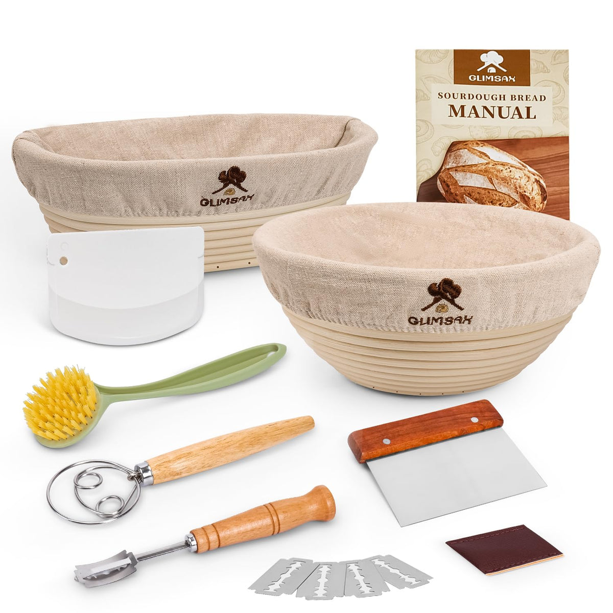 Glimsax Banneton Proofing Basket Set of 2, 9" Round & 10" Oval for Sourdough Baking, Bread Making Accessories and Tools Starter Kit, Gifts for Beginner and Professional Bakers 🍁 All In One Marketplace Canada