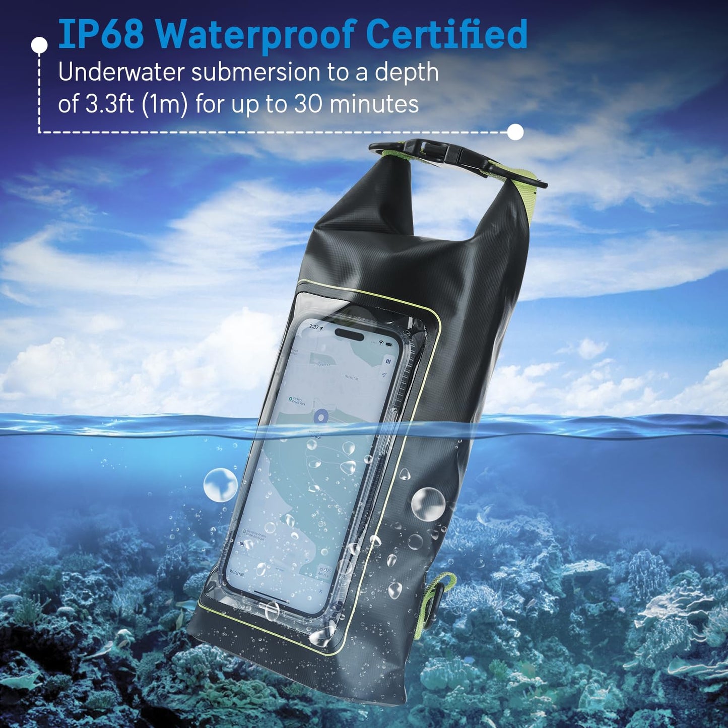 Pelican Marine IP68 Waterproof Dry Bag 2L w/Phone Pouch/Case - Black/Yellow 🍁 All In One Marketplace Canada