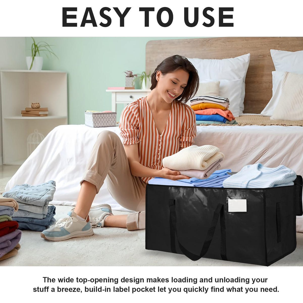 6 Pack-Extra Large Heavy Duty Moving Bags - Waterproof Storage Totes with Handles & Zippers, Foldable for College Dorm, Storage (Black) 🍁 All In One Marketplace Canada