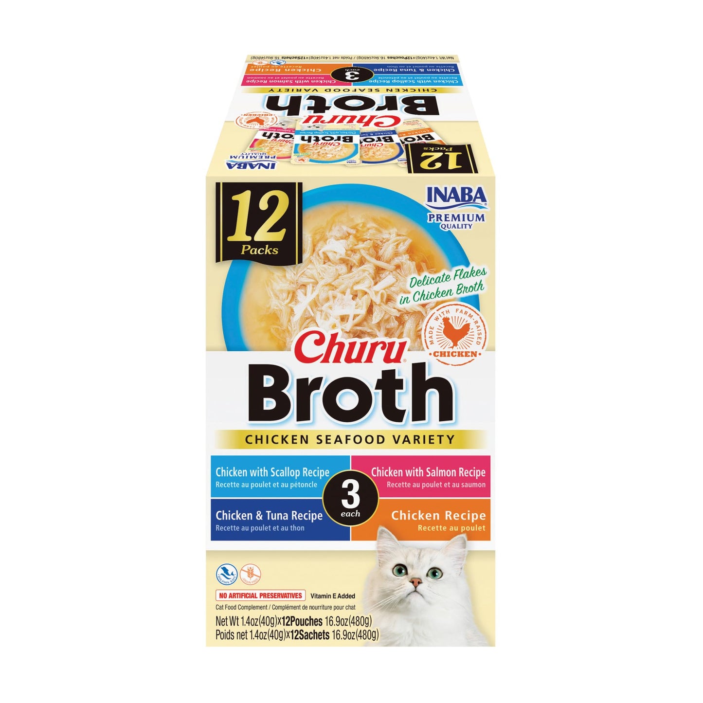 INABA Churu Broth for Cats, Side Dish Pouch, 39 Grams per Pouch, 12 Pouches, Chicken & Seafood Variety 🍁 All In One Marketplace Canada