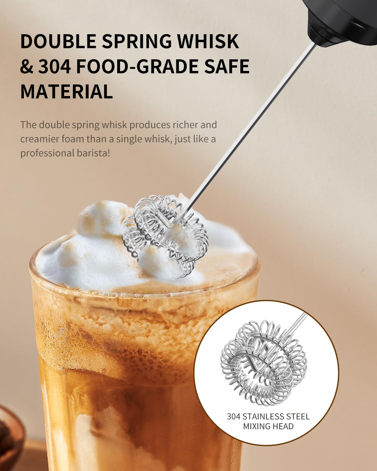 CIRCLE JOY Electric Milk Frother Handheld, Rechargeable Coffee Frother with Dual Spring Whisk, Portable Hand Frother Wand Drink Mixer for Coffee, Hot Chocolate, Cappuccino, Frappe, Matcha, Black 🍁 All In One Marketplace Canada