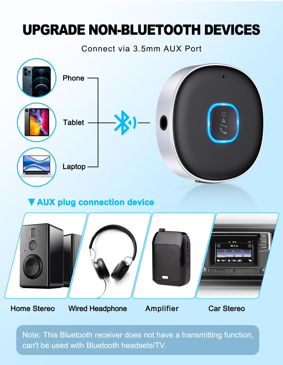 WOCBUY Bluetooth Adapter for Car, 3.5mm AUX Bluetooth Receiver for Music Streaming, Bluetooth 5.0 Wireless Audio Receiver for Car/Home Stereo/Wired Headphones/Speaker, Dual Connection, 12H Playtime 🍁 All In One Marketplace Canada