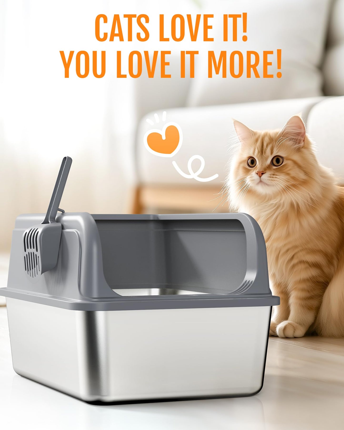 Powools Stainless Steel Cat Litter Box for Kittens, Metal Kitty Litter Box with Scoop, Anti-Leakage Top Entry, Non-Sticky, Easy to Clean, Grey, M (1 Pack) 🍁 All In One Marketplace Canada