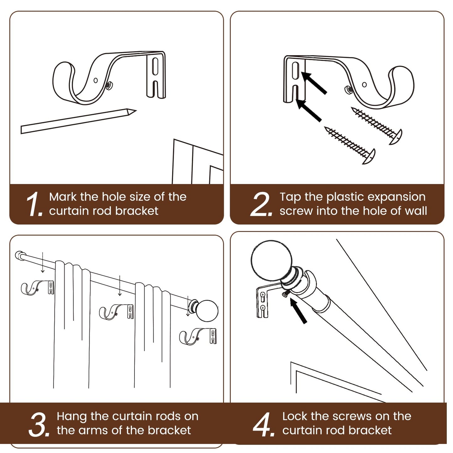 Curtain rods for Windows 48 to 84 Inch, 5/8 Inch Small Matte Black Curtain Rod Adjustable with Brackets Pole Rideau for Bedroom, Bathroom, Living room, Kitchen, Patio, Outdoor, cafe 🍁 All In One Marketplace Canada