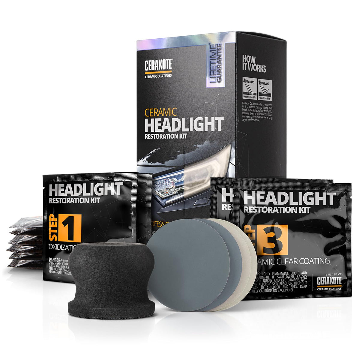 CERAKOTE® Ceramic Headlight Restoration Kit – Guaranteed To Last As Long As You Own Your Vehicle – Brings Headlights back to Like New Condition - 3 Easy Steps - No Power Tools Required 🍁 All In One Marketplace Canada