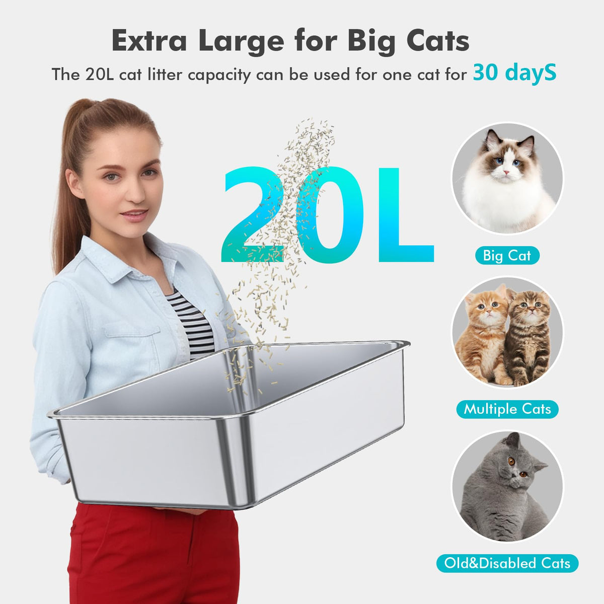 ZuHucpts Stainless Steel Cat Litter Box, Large Metal Litter Pan for Cats (20" Lx14 Wx6 H) 🍁 All In One Marketplace Canada