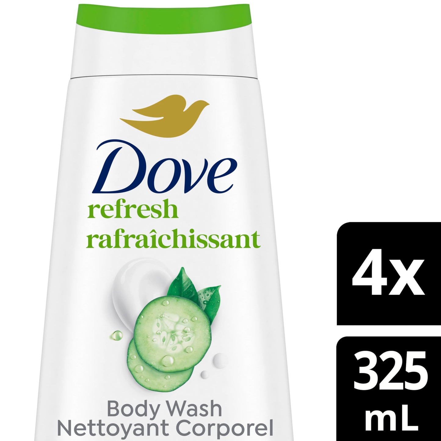 Dove Refresh Body Wash Cucumber & Green Tea 24H Freshness, 325mL, 4-Pack 🍁 All In One Marketplace Canada