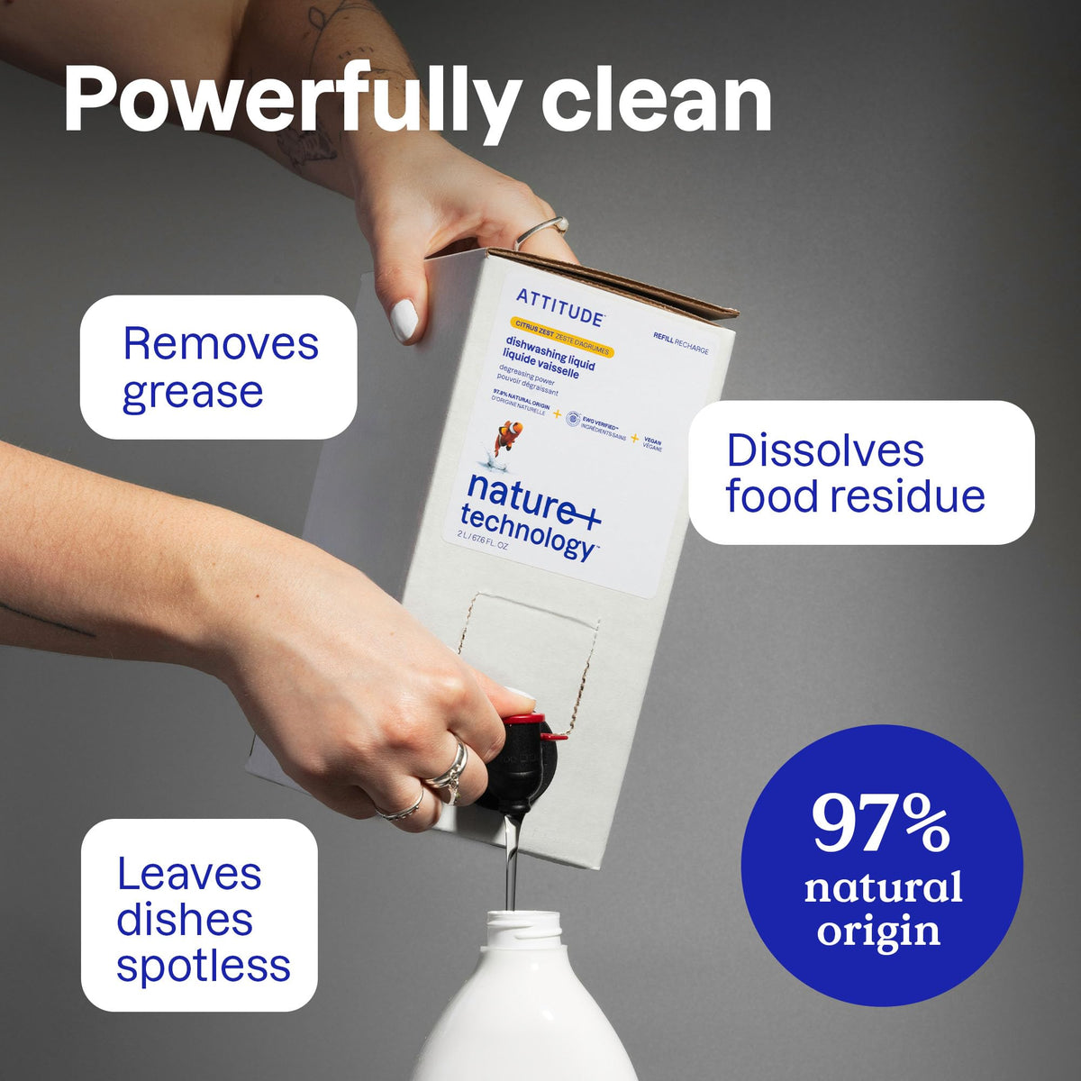 ATTITUDE Dish Soap Refill, EWG Verified, Plant-Based & Vegan Dishwashing Liquid, Naturally Derived, Made in Canada, Unscented, 2 Liters 🍁 All In One Marketplace Canada