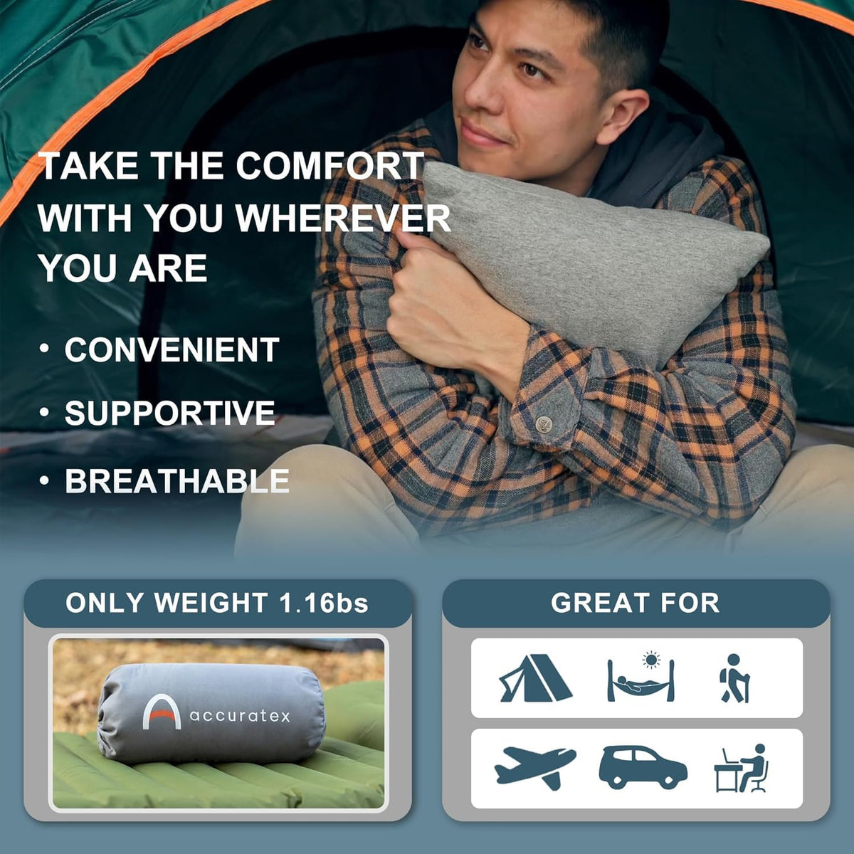 ACCURATEX Camping Pillow, 100% Cotton Cover Compressible Travel Pillow 🍁 All In One Marketplace Canada