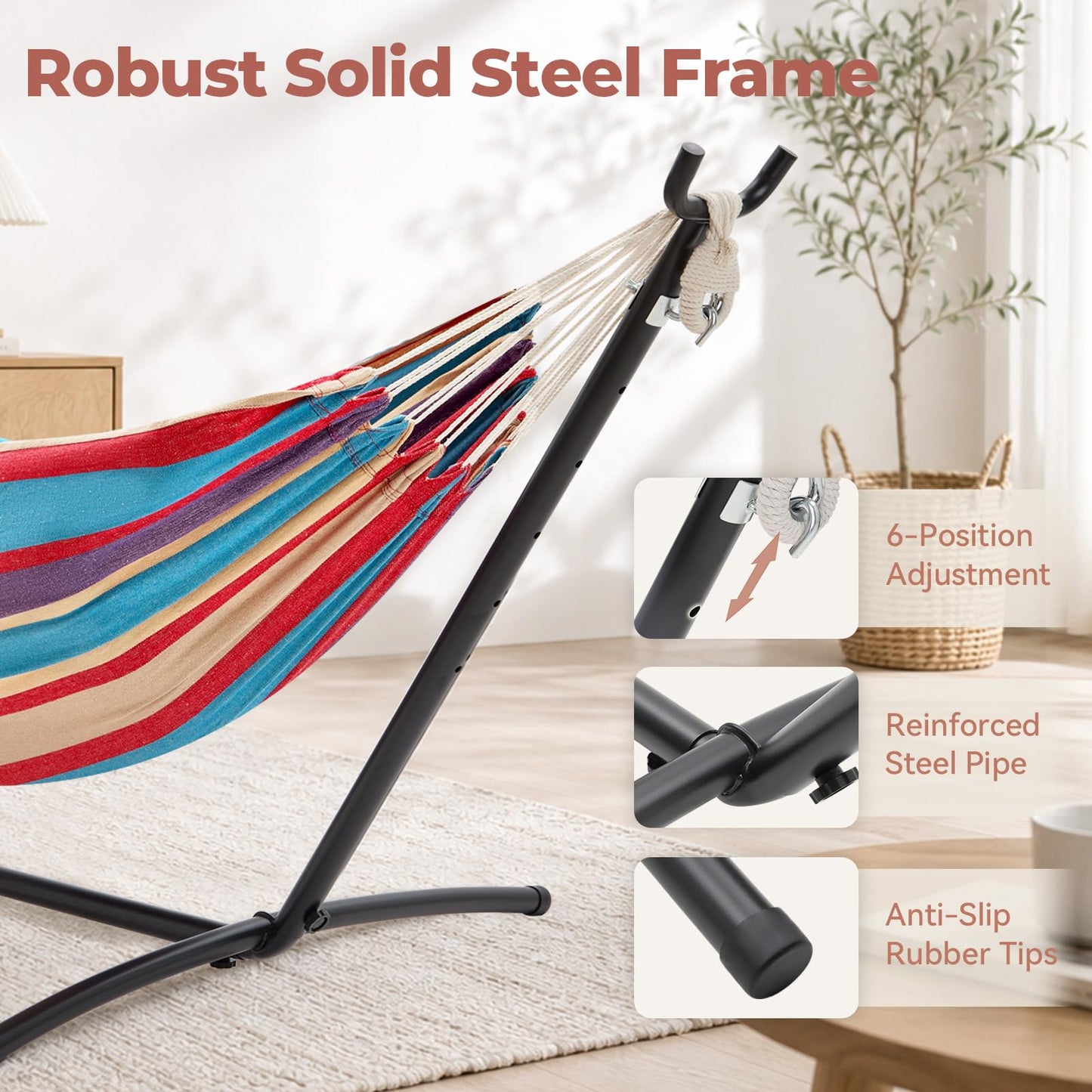 Hammock with Stand, Ohuhu Double Hammock with Space Saving Steel Stand & Pillow 2 Person Hammocks with Portable Carrying Bag for Camping Garden Patio Indoor Use Gift for Birthday, Tropical 🍁 All In One Marketplace Canada