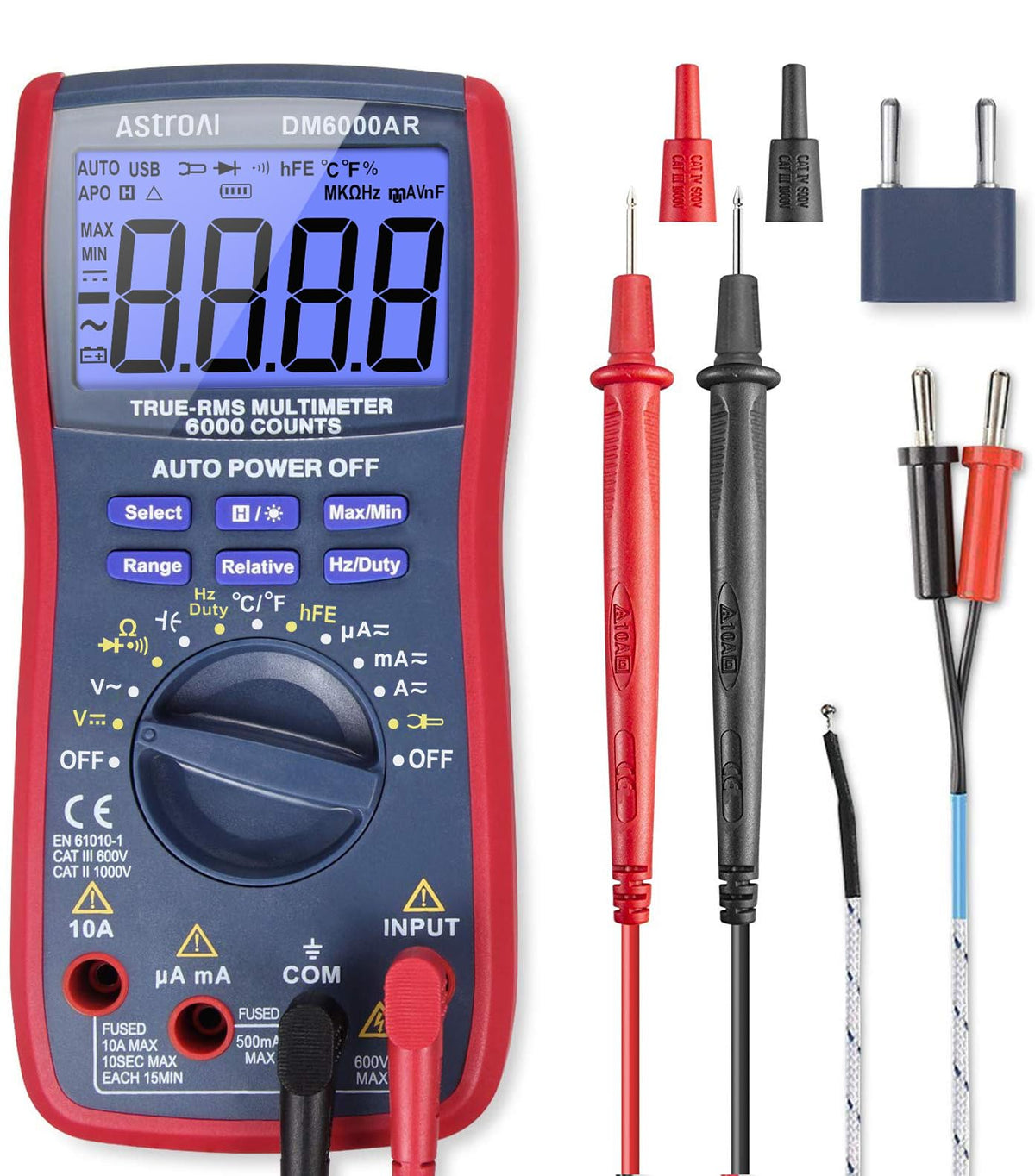 AstroAI Digital Multimeter 6000, Multi Meter - Measures Voltage, Current, Resistance, Continuity, Capacitance, Diode, Temperature – Voltmeter with Backlit LCD, Data Hold, Safety Rated CAT III, Blue 🍁 All In One Marketplace Canada
