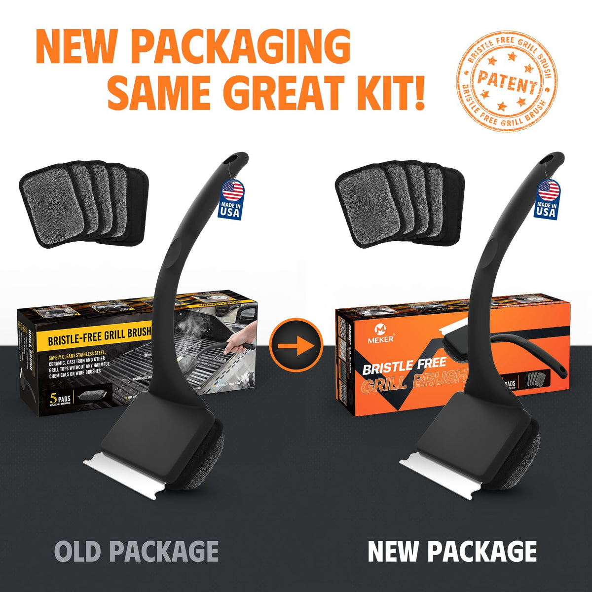 MEKER Grill Brush Bristle Free, Grill Cleaner Brush with 5 BBQ Replacement Head for Cast Iron, Stainless Steel Grates, Safe Grill Scraper Outdoor BBQ Grill, Black 🍁 All In One Marketplace Canada