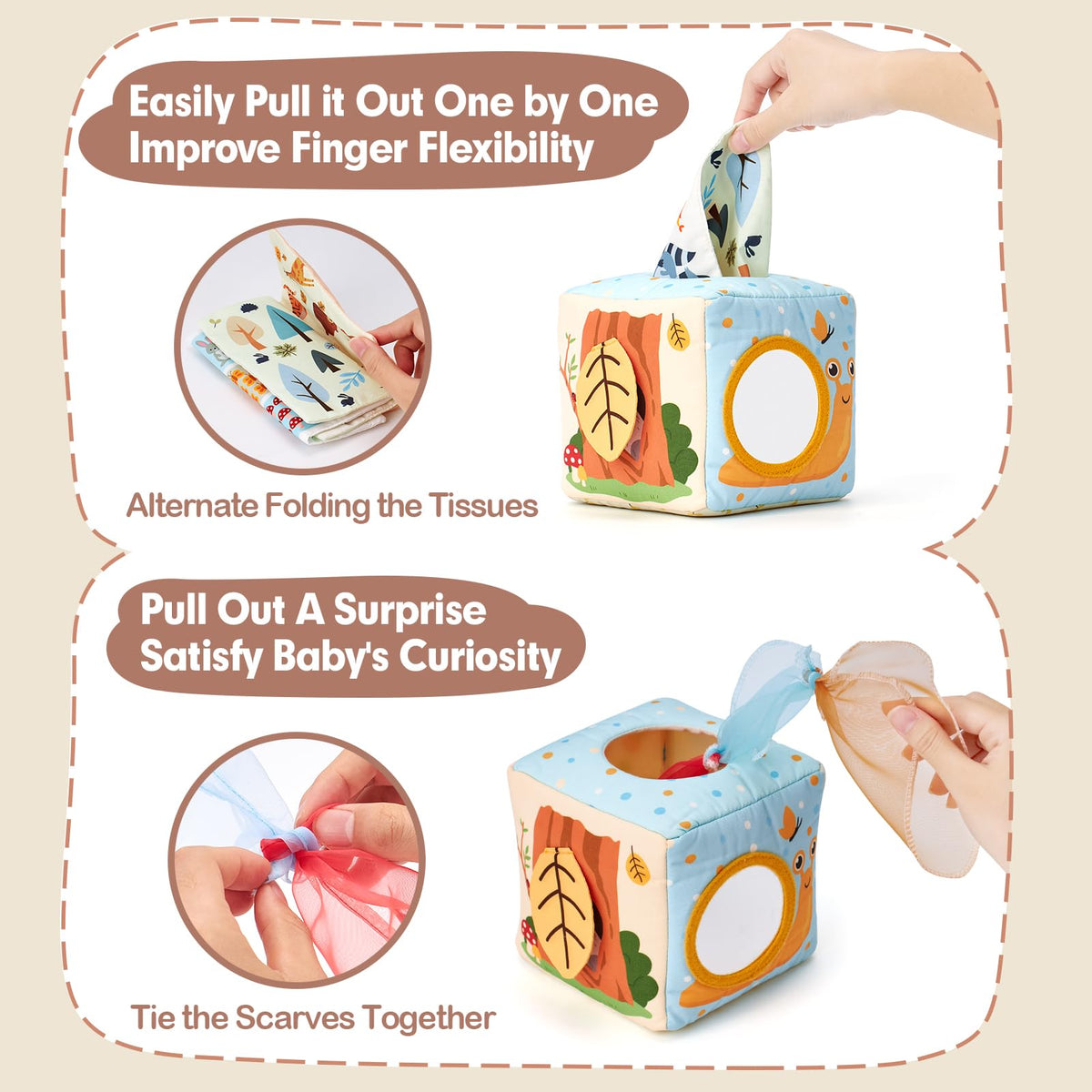 hahaland Baby Tissue Box Toy - Montessori Baby Toys 6-12 Months, Mirror Sensory Toys for Babies 12-18 Months, Boy Girl Gifts for 6M+ 🍁 All In One Marketplace Canada