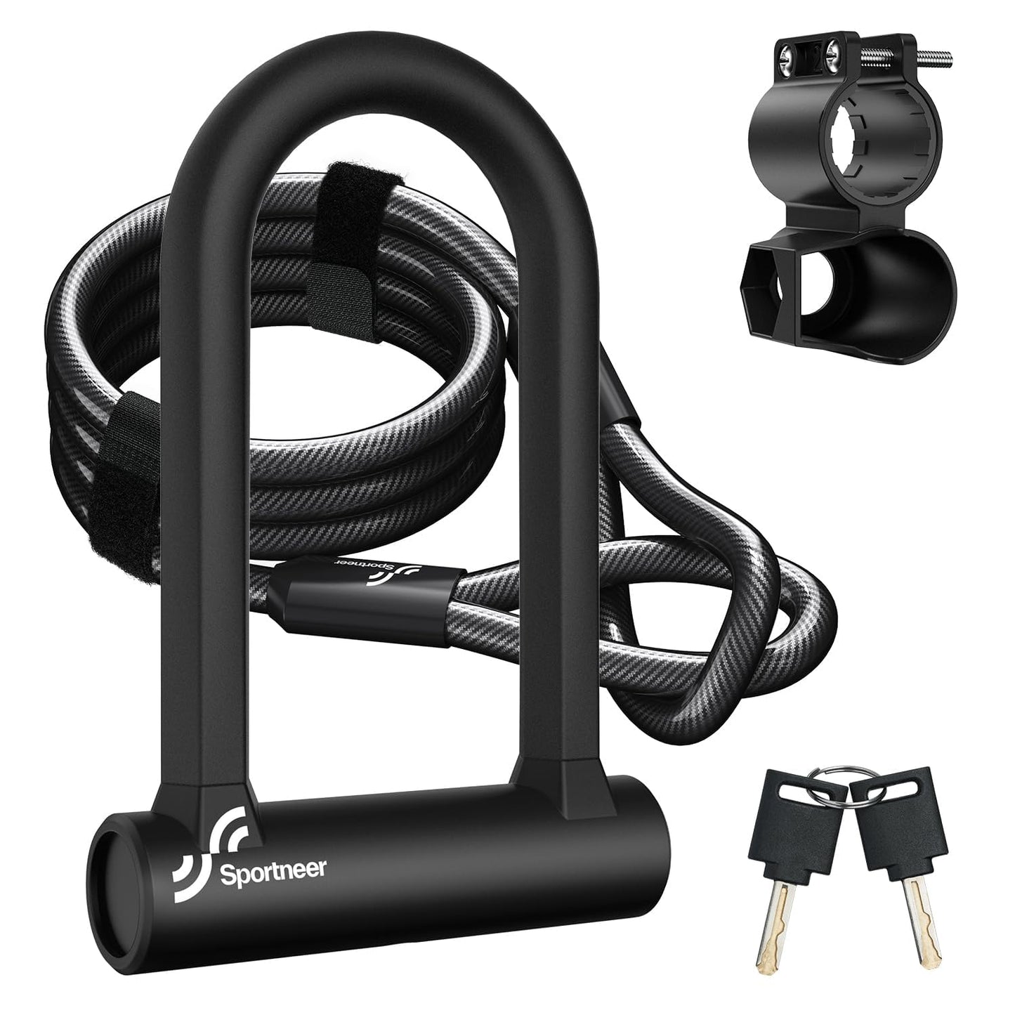 Sportneer Bike Lock: 17mm Heavy Duty Anti-Theft Bike U Lock with 12mm x 1.5m Steel Cable, High-Security Bicycle Lock with 2 Keys & Mounting Bracket for Mountain, Road, Folding & Electric Bikes 🍁 All In One Marketplace Canada
