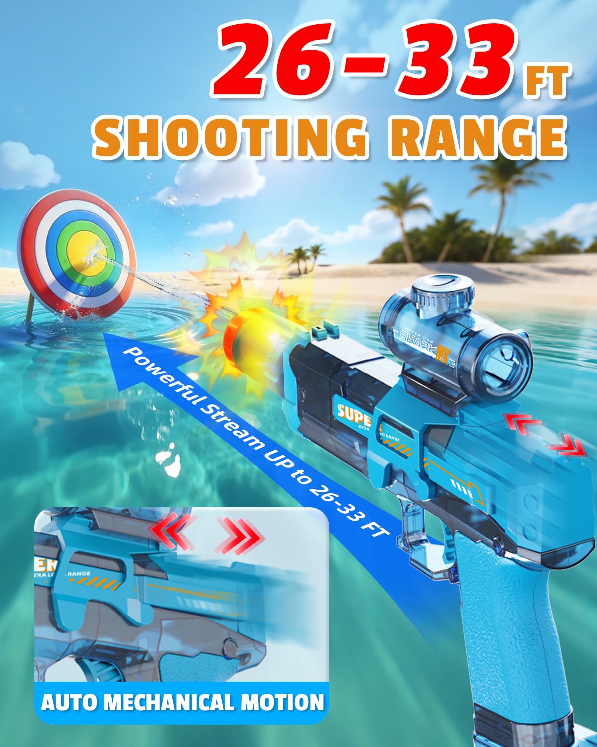 2PCS Electric Water Gun for Kids Adults,Auto Squirt Gun with Flashing Muzzle,26FT Range,Leak-Proof Rechargeable Water Blaster for Summer Pool Beach Water Fights 🍁 All In One Marketplace Canada