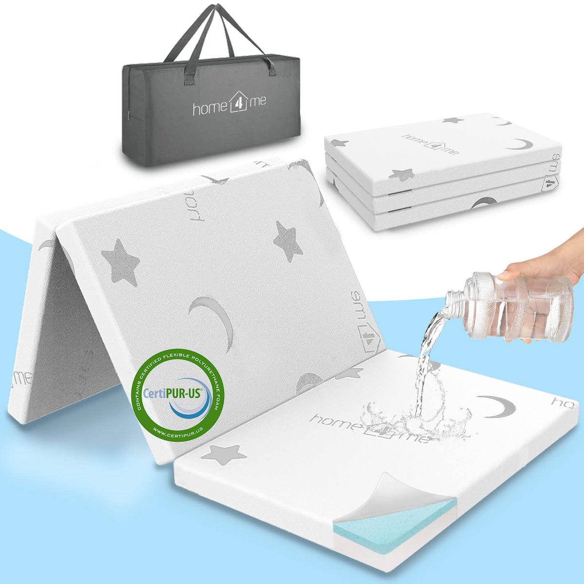 Home4me Pack and Play Mattress, 38" x 26" x 2.4", Portable, Trifold, Waterproof, Dual Sided (Firm & Soft) Mini Crib Mattress, Baby Toddler Memory Foam Mattress Pad for Play Pen 🍁 All In One Marketplace Canada