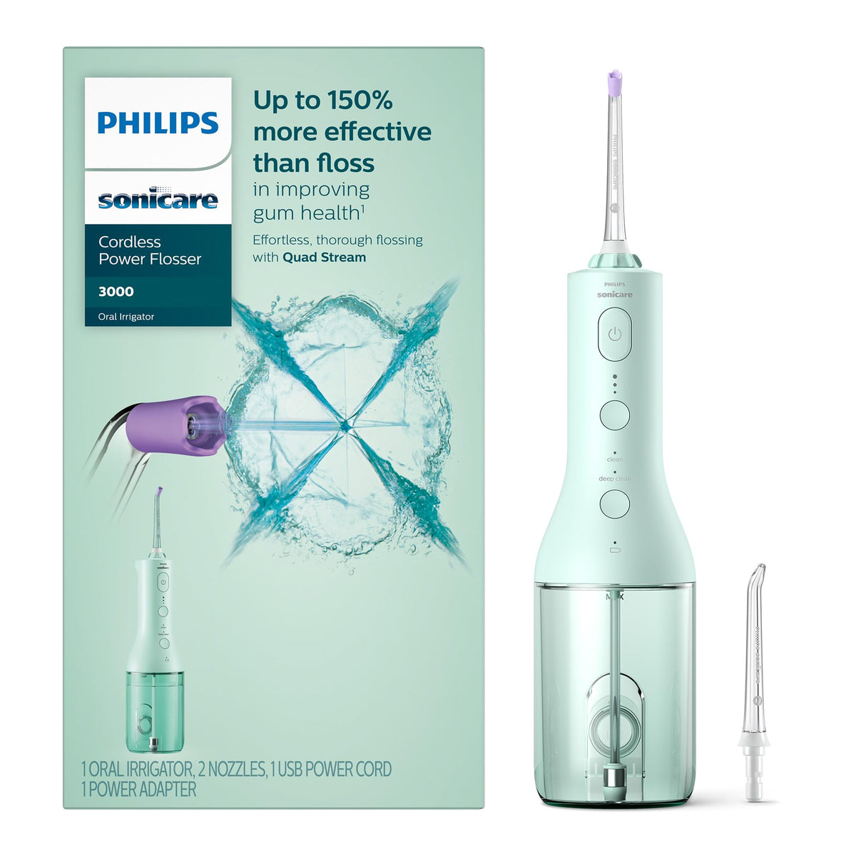 Philips Sonicare Power Flosser 3000 Cordless, Oral Irrigator Quad Stream technology and whisper quiet, Mint, HX3826/24 🍁 All In One Marketplace Canada