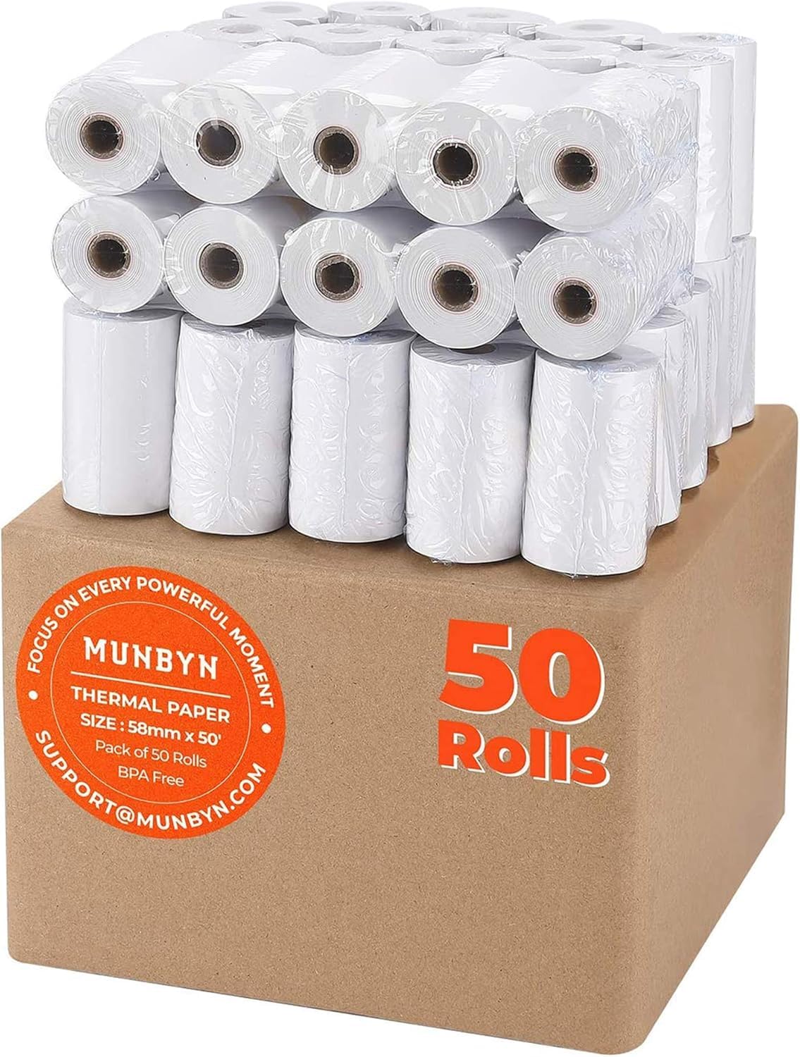 MUNBYN Thermal Paper Roll 2-1/4" x 50' ft, 50 Rolls BPA Free Receipt Paper, 2.25 x 50 ft Thermal Printer Paper Fits 58mm Mini Thermal POS Printer & Square Terminal Credit Card Machines 🍁 All In One Marketplace Canada