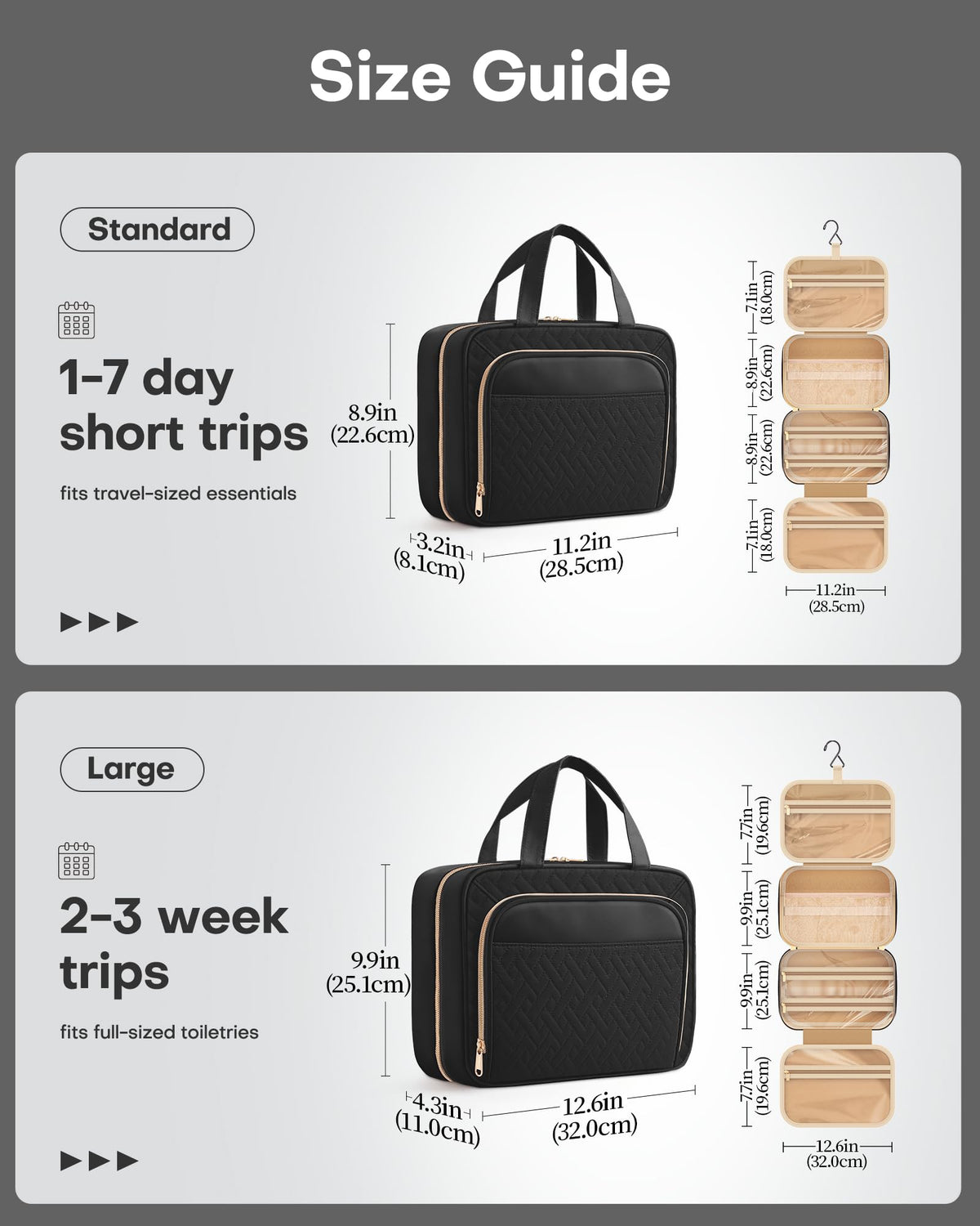 HOTOR Travel Toiletry Bag for Women - Spacious Toiletry Bag for Men, Waterproof Makeup Bag with Hanging Hook and Multiple Pockets, Travel Accessories, Travel Essentials, Black, Medium 🍁 All In One Marketplace Canada